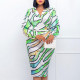 Plus Size Women's Printed Lapel Shirt Dress