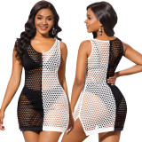 Sexy Fashion Stretch Black and White Mesh Women's Beach Dress