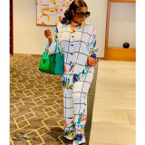 Casual Women's Two Piece Print Check Loose Suit