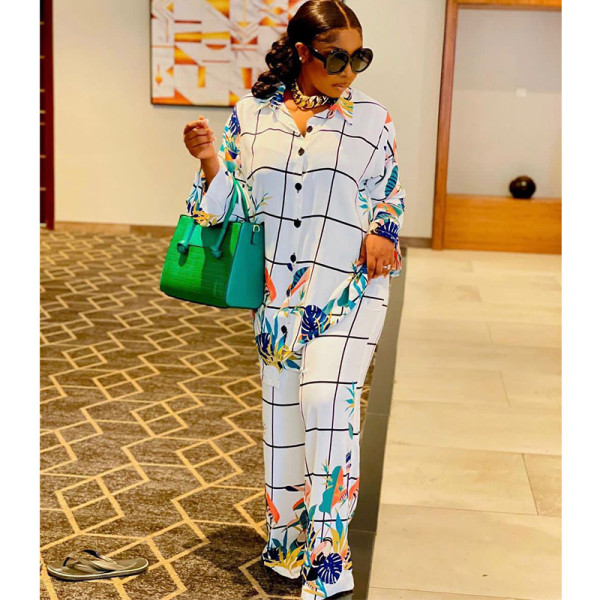 Casual Women's Two Piece Print Check Loose Suit