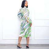 Plus Size Women's Printed Lapel Shirt Dress