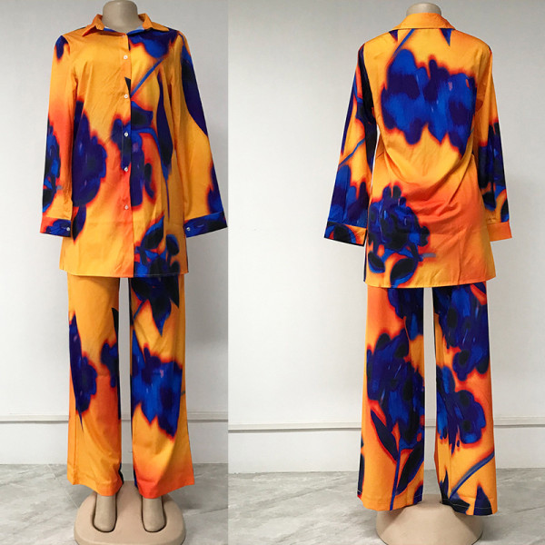 Two-Piece Printed Loose Casual Shirts and Trousers