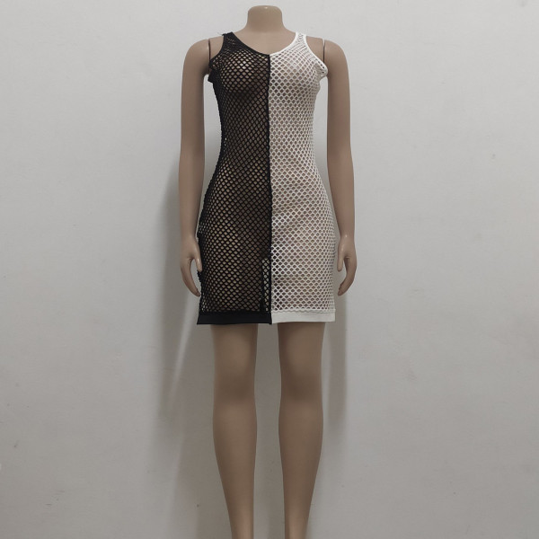 Sexy Fashion Stretch Black and White Mesh Women's Beach Dress