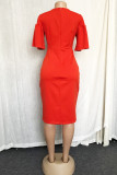 Plus Size Casual Solid Color Commuter Slim Fit Dress