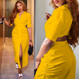 Women's Solid Color Lapel Shirt Dress