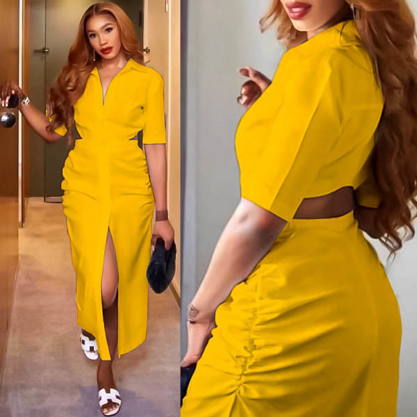 Women's Solid Color Lapel Shirt Dress