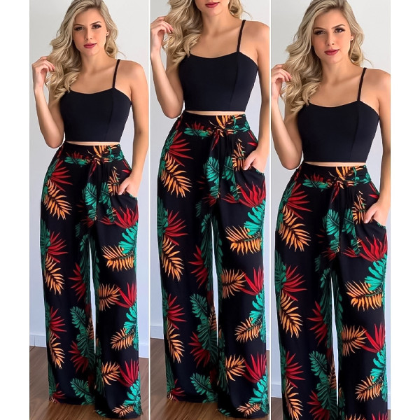 Two Piece Printed Camisole Women's Trousers Set