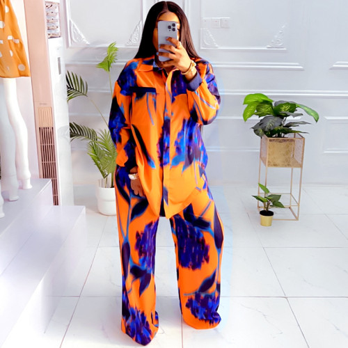 Two-Piece Printed Loose Casual Shirts and Trousers