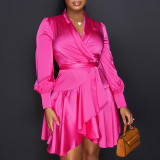 Plus Size Ladies Lace Up Solid Color V-Neck Dress