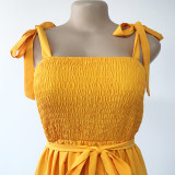 Plus Size Women's Sling Contrast Color Patchwork Tie Waist Dress