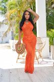 Beach Long Dress Knitted Halter Strap Perspective Sexy Dress