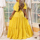 Season Short Sleeve Open Back Sexy V-Neck Party Long Dress
