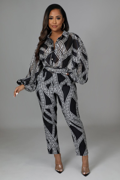 Casual Fashion Digital Printing Long Sleeve Women's Jumpsuit