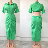 Women's Solid Color Lapel Shirt Dress