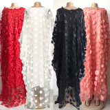 Fashion Casual Plus Size Round Neck Flower Doll Sleeve Robe Dress