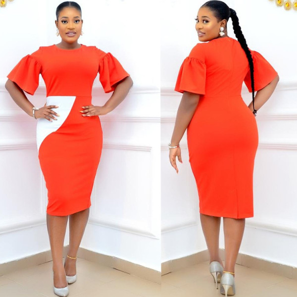 Plus Size Casual Solid Color Commuter Slim Fit Dress