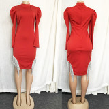 Solid Color Fringe Slim Fit Women's Dress