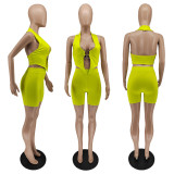 Fashion Metal Decoration Solid Color Two Piece Set