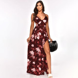 Chiffon Flower Leaf Print Sexy Plus Size Women's Dress