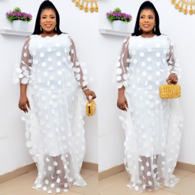 Fashion Casual Plus Size Round Neck Flower Doll Sleeve Robe Dress