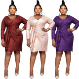 Plus Size Women's Sequin V Neck Dress