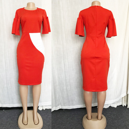 Plus Size Casual Solid Color Commuter Slim Fit Dress