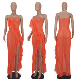 Fashion sexy ruffled cutout dress