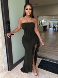 Fashion sexy ruffled cutout dress