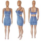 Fashion sexy denim sling halter short skirt denim dress