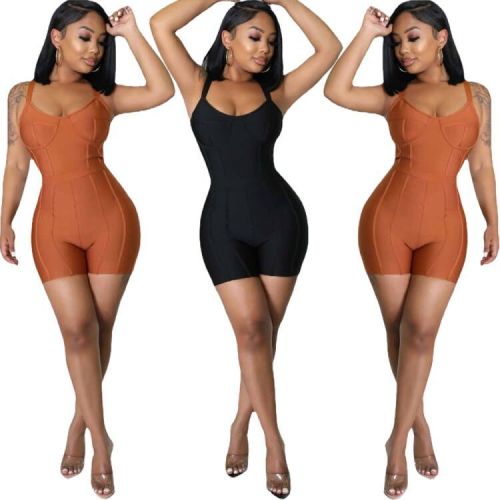 Bandage Sleeveless Open Back Casual Sexy Solid Stretch Jumpsuit