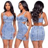 Fashion sexy denim sling halter short skirt denim dress