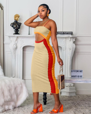 Sling hollow stitching nightclub bag hip sexy dress