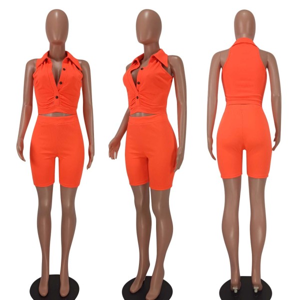 Fashion Casual Solid Color Sleeveless Suit