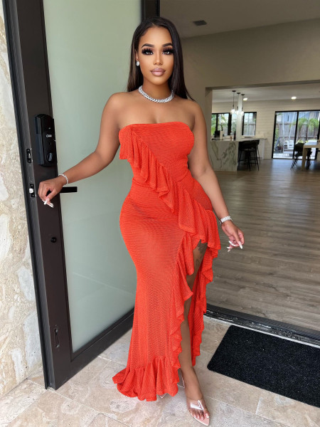 Fashion sexy ruffled cutout dress