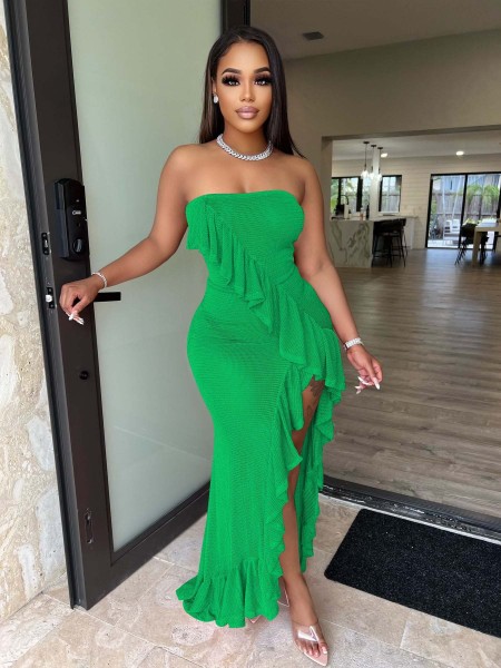 Fashion sexy ruffled cutout dress