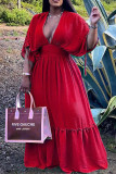 Sexy Deep V Tunic Waist Flared Sleeve Loose Swing Skirt