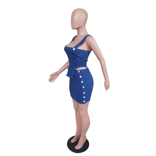 Sexy Fashion Sling Tube Top Summer Denim Two-piece Set