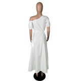 Women's Casual Short Sleeve High and Low Shoulder Swing Short Sleeve Dress