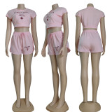Letter Embroidery Short Sleeve + Shorts Sports Suit
