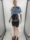 Fashion Casual Shorts Short Sleeve Positioning Print Two Piece Set