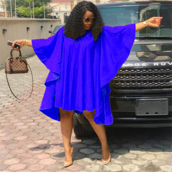 Pleated Butterfly Sleeve Loose Fashion Cape Dress