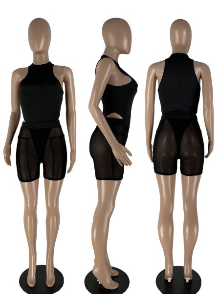 Sexy Perspective Mesh Fashion Slim Two-piece Set