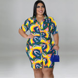 Plus Size Printed Short Sleeve Long Shirt
