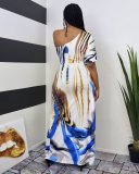 Plus Size Fashion Women's Positioning Slanted Shoulder Single Sleeve Loose Dress