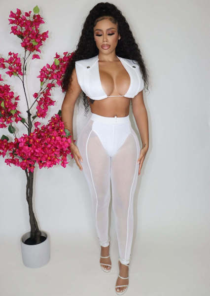 Sexy Perspective Mesh High Waist Hip Raise Navel Short Vest Top Two Piece Suit