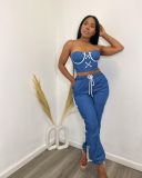 Women's Fashion Tube Top Eyelet Strap Casual Two-piece Set