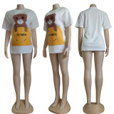 Fashionable White Bear Print Short Sleeve Dress