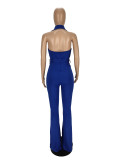 Shirt Collar Open Back Wide Leg Jumpsuit Belted