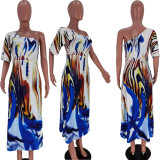 Plus Size Fashion Women's Positioning Slanted Shoulder Single Sleeve Loose Dress