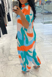 Women's Loose Statement Print Stand Collar Jumpsuit with Pockets